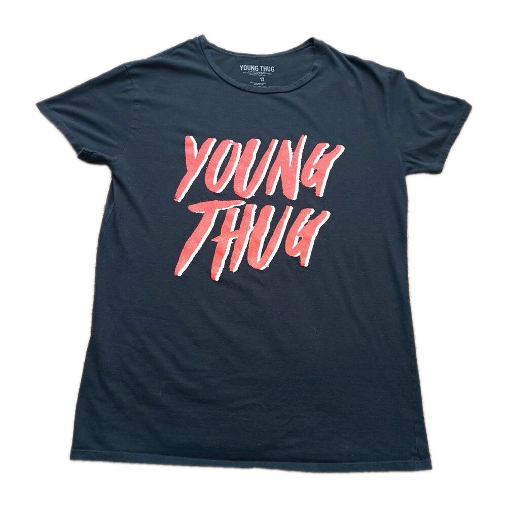 Young Thug Men's XL Black Graphic Print T-Shirt Logo Crew Neck Short Sleeve